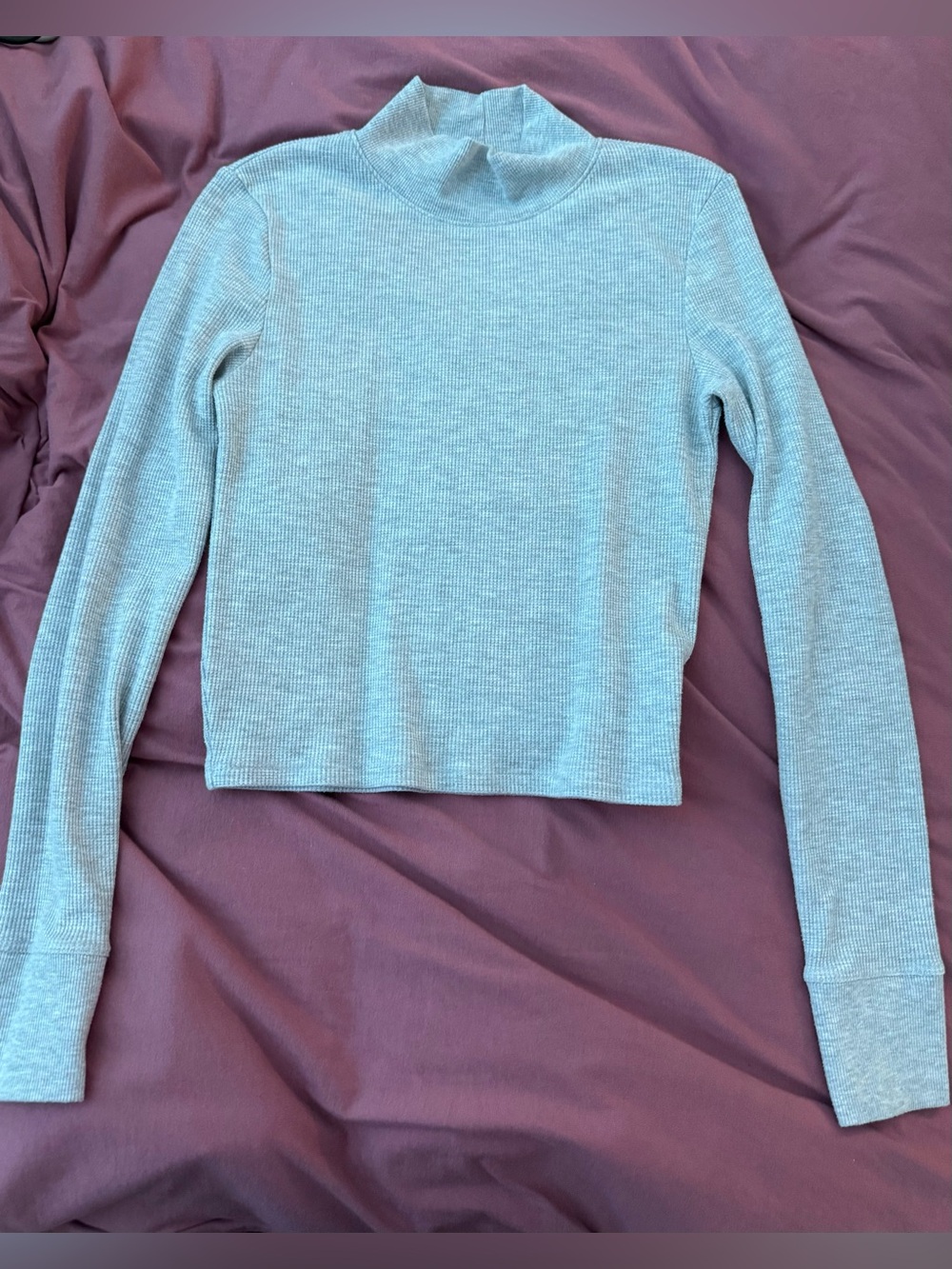 American Eagle Outfitters Light Gray Ribbed Mock Neck Long Sleeve Top